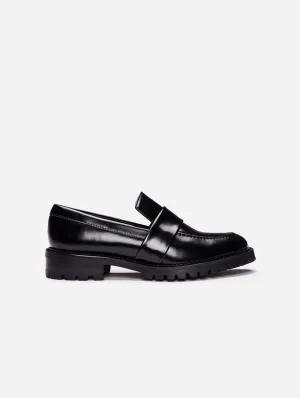 Elena Vegan-Leder Loafers mit dicker Sohle | Schwarz