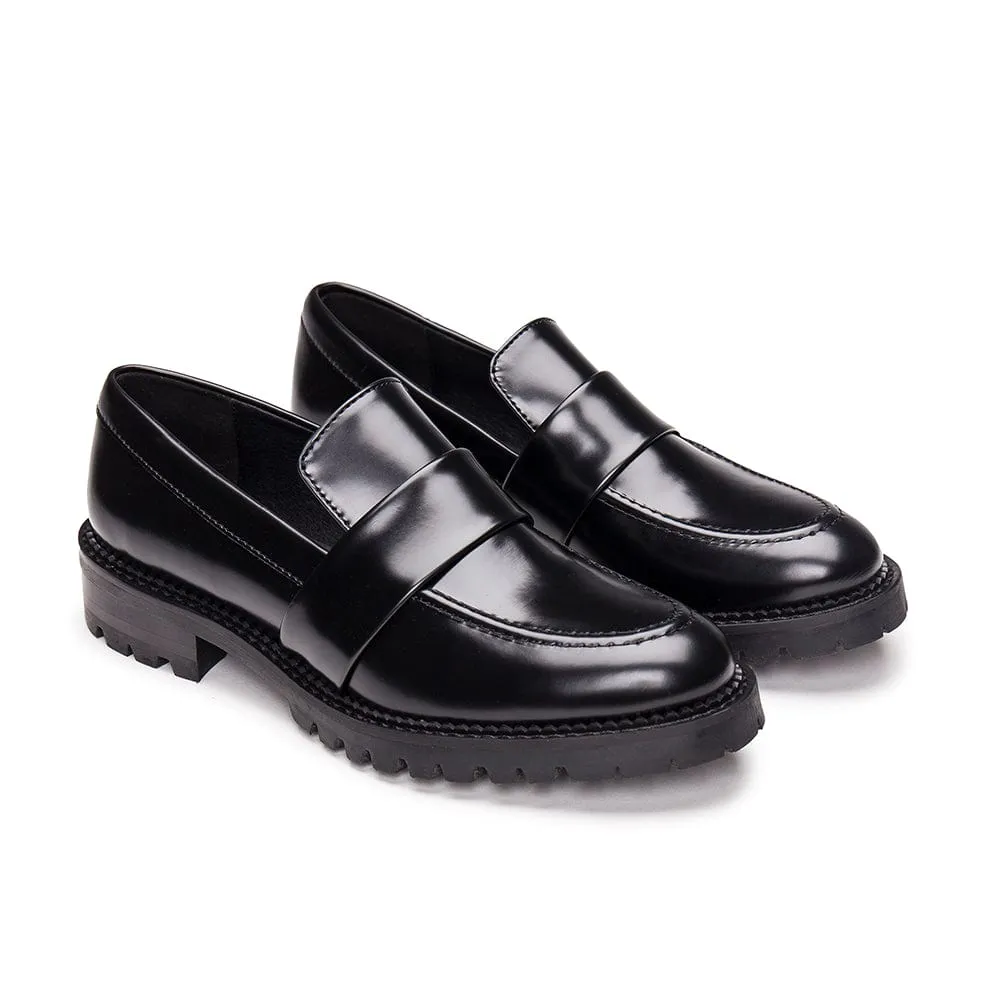 Elena Vegan-Leder Loafers mit dicker Sohle | Schwarz