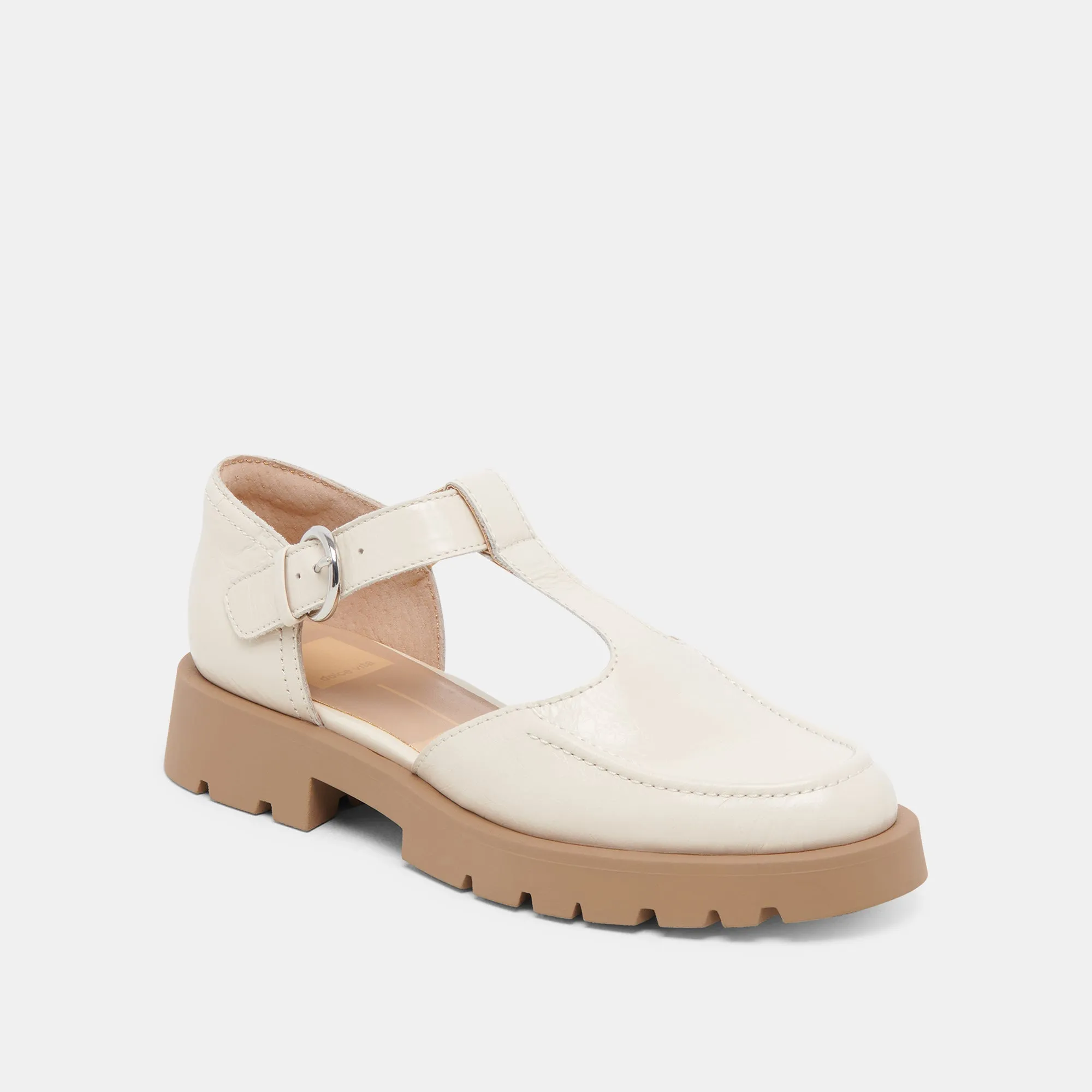 EMILIO FLATS CREAM CRINKLE GLANZLEDER