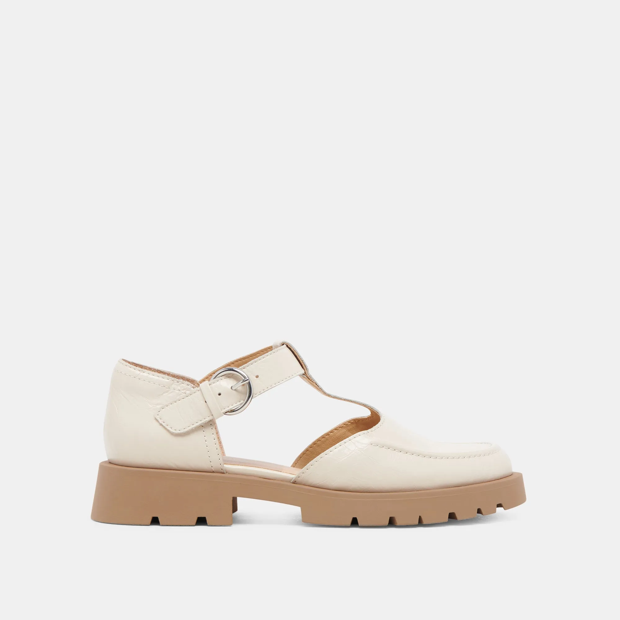 EMILIO FLATS CREAM CRINKLE GLANZLEDER
