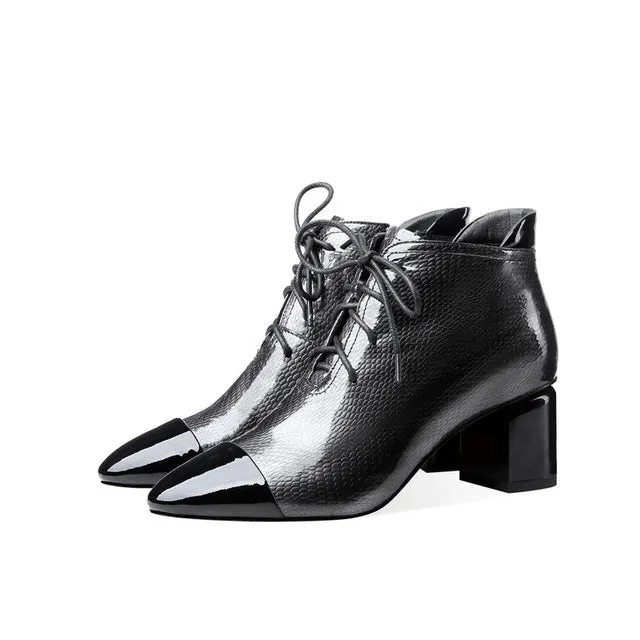 FEDONAS Elegante Damen Spitzenschuh Stiefeletten Warmes Echtes Leder Chelsea Kurzstiefel Büro Party Grundschuhe Damenmode Nova Schuhe