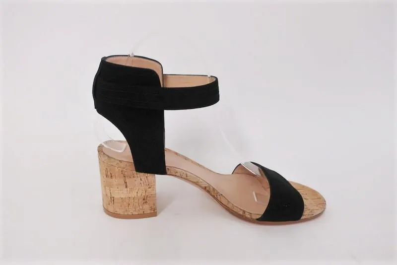 Gianvito Rossi Korksandalen Rikki Schwarz Wildleder Größe 38 mit Knöchelriemchen und mittelhohem Absatz