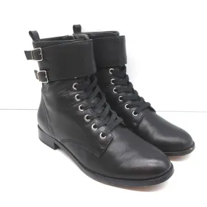 Gianvito Rossi Lagarde Kampfstiefel Schwarzes Leder Größe 38 Flache Knöchelstiefel