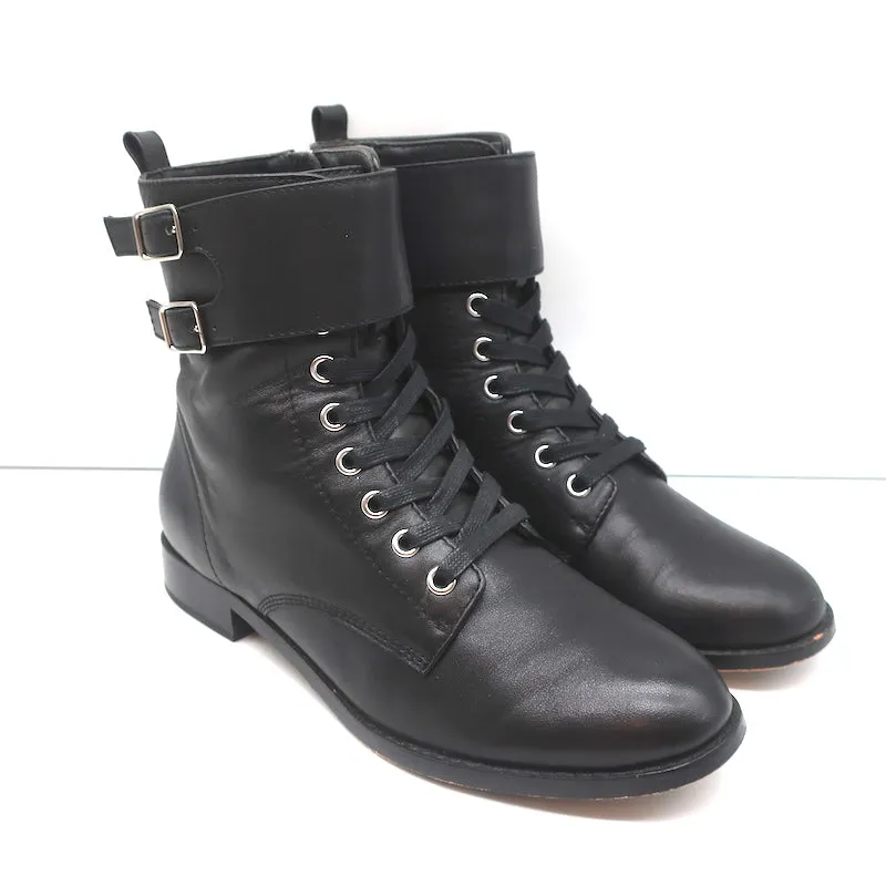 Gianvito Rossi Lagarde Kampfstiefel Schwarzes Leder Größe 38 Flache Knöchelstiefel