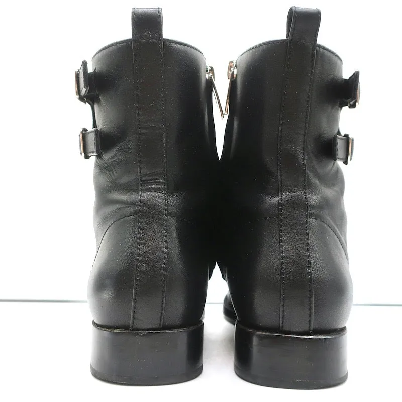 Gianvito Rossi Lagarde Kampfstiefel Schwarzes Leder Größe 38 Flache Knöchelstiefel