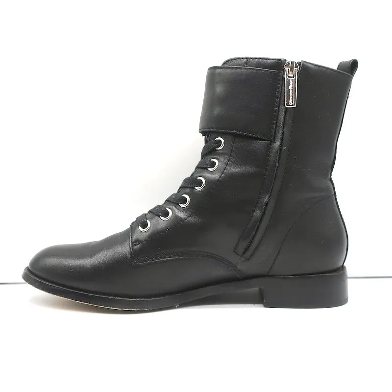 Gianvito Rossi Lagarde Kampfstiefel Schwarzes Leder Größe 38 Flache Knöchelstiefel