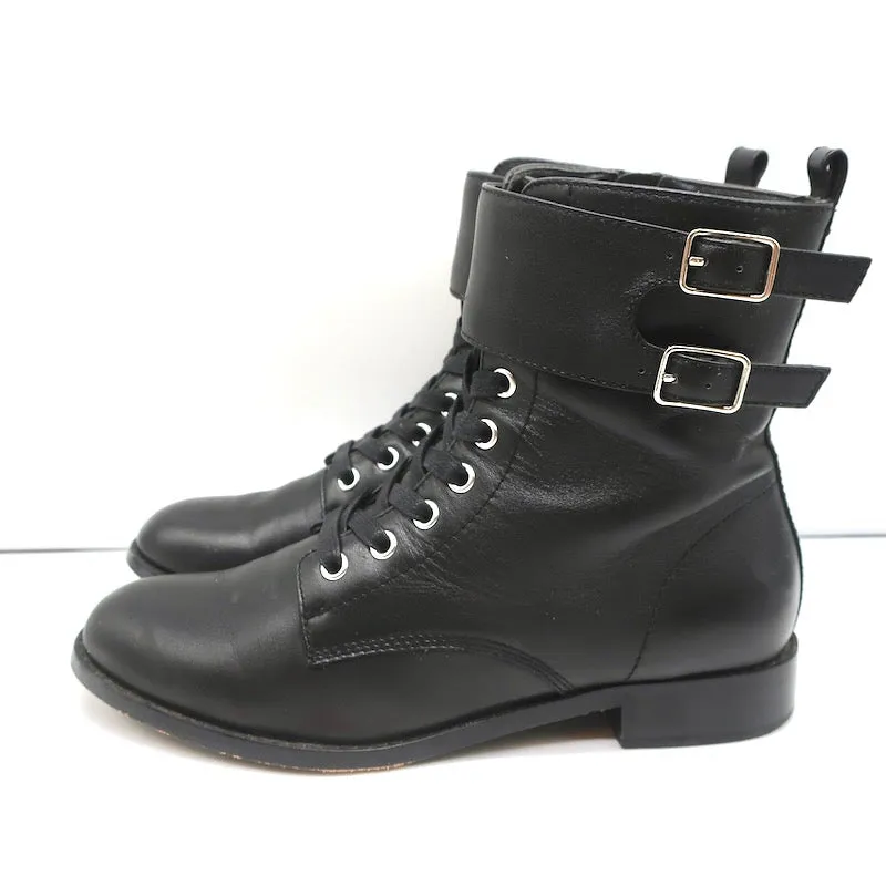 Gianvito Rossi Lagarde Kampfstiefel Schwarzes Leder Größe 38 Flache Knöchelstiefel