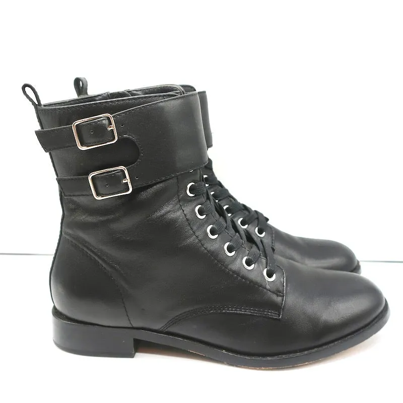 Gianvito Rossi Lagarde Kampfstiefel Schwarzes Leder Größe 38 Flache Knöchelstiefel
