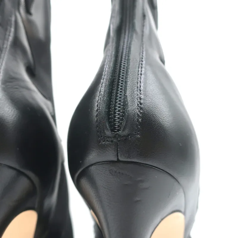 Gianvito Rossi Peep-Toe Stiefeletten mit Schnürung aus schwarzem Leder & Mesh in Größe 38