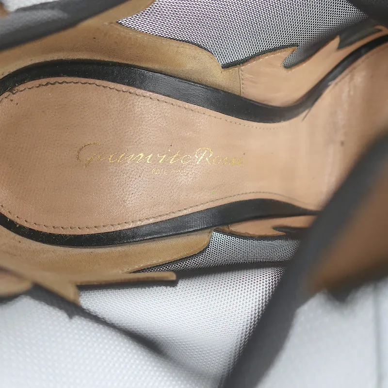 Gianvito Rossi Peep-Toe Stiefeletten mit Schnürung aus schwarzem Leder & Mesh in Größe 38