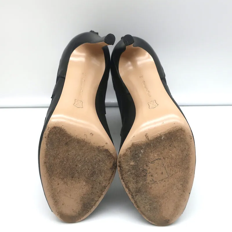 Gianvito Rossi Peep-Toe Stiefeletten mit Schnürung aus schwarzem Leder & Mesh in Größe 38