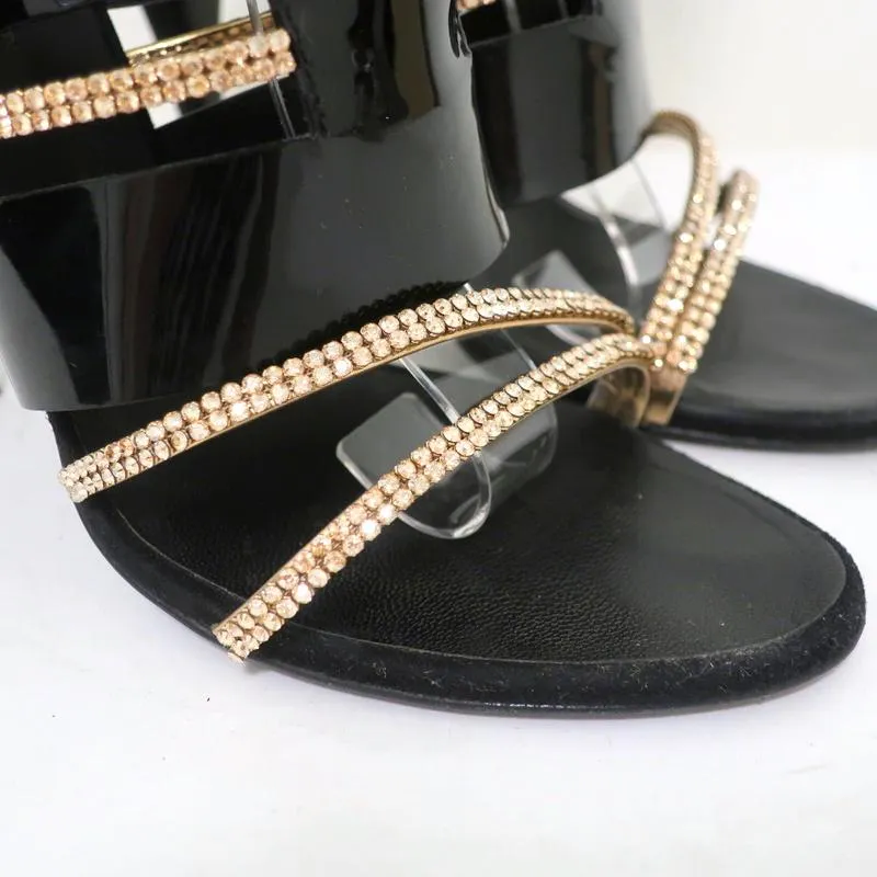 Giuseppe Zanotti x Balmain Sandal Boot mit Kristallbesatz Schwarz Lackleder & Wildleder Größe 39