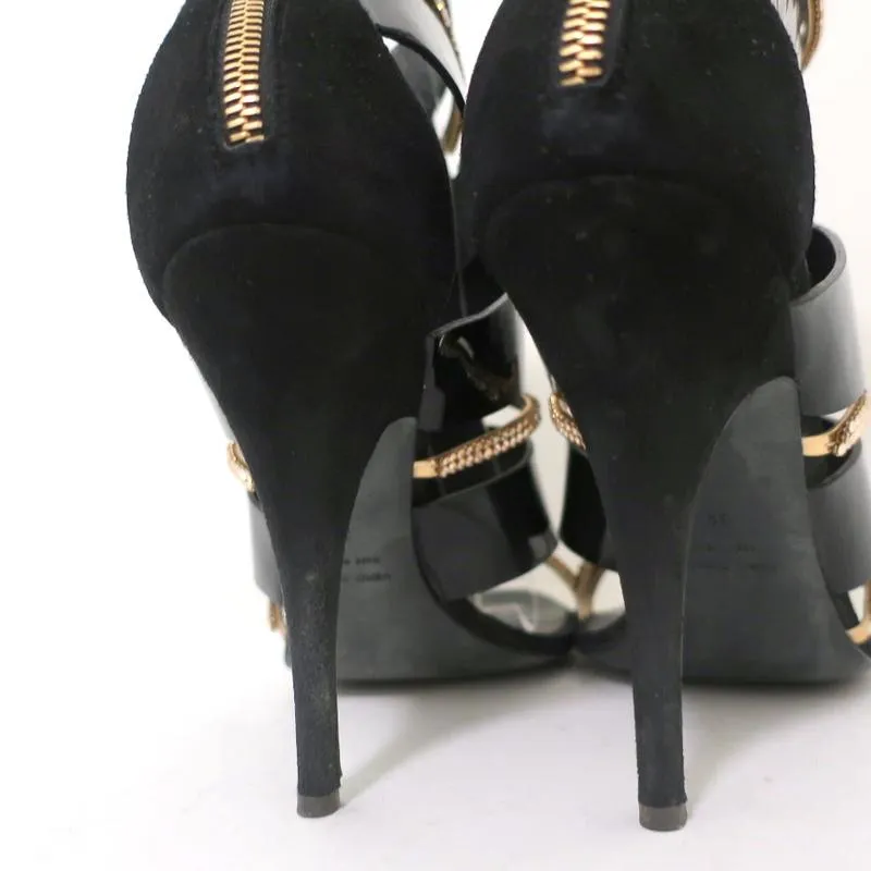 Giuseppe Zanotti x Balmain Sandal Boot mit Kristallbesatz Schwarz Lackleder & Wildleder Größe 39