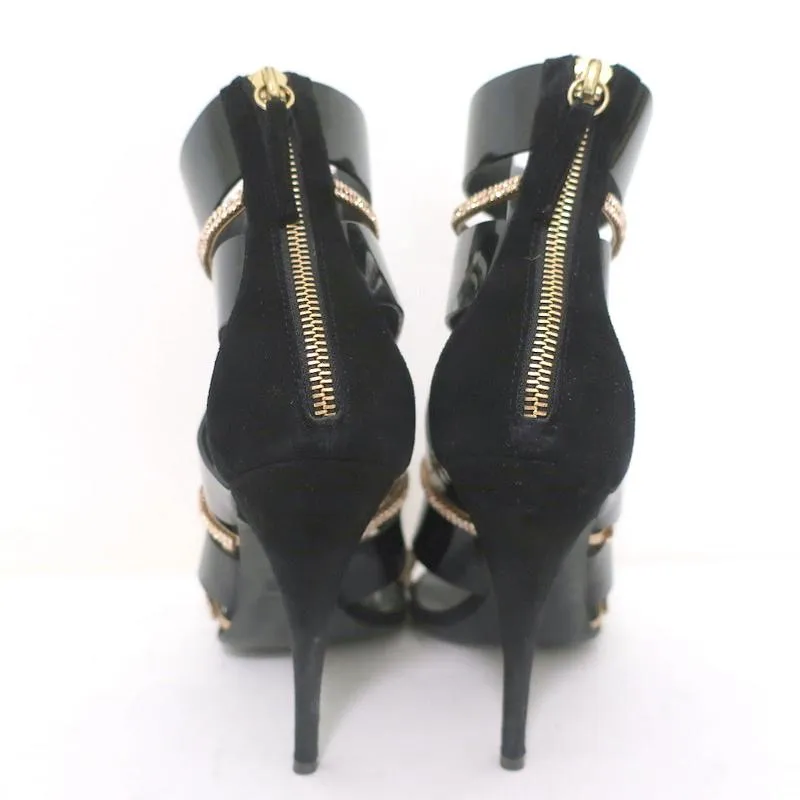 Giuseppe Zanotti x Balmain Sandal Boot mit Kristallbesatz Schwarz Lackleder & Wildleder Größe 39