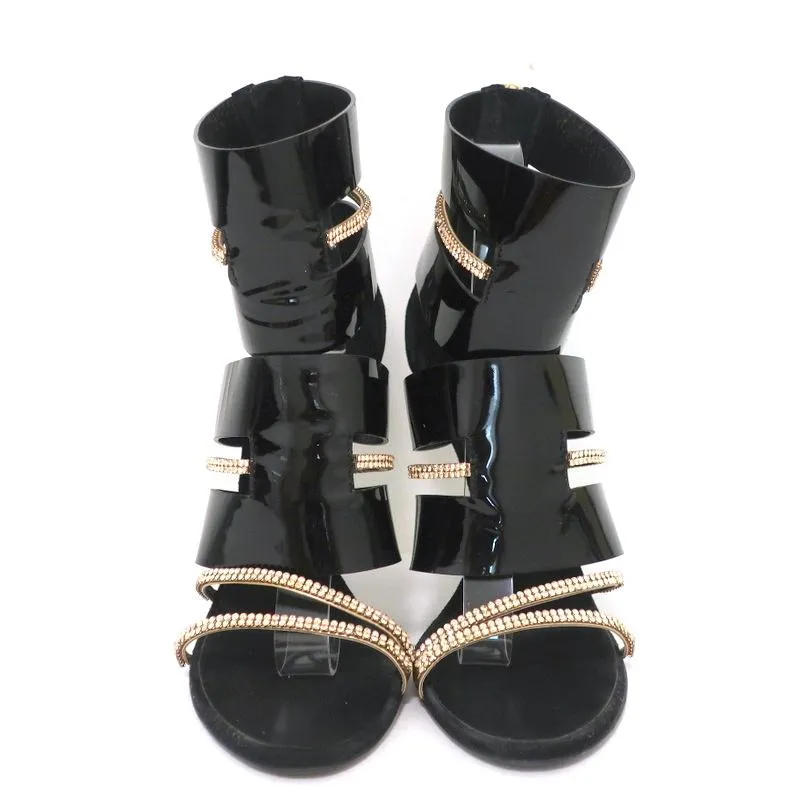 Giuseppe Zanotti x Balmain Sandal Boot mit Kristallbesatz Schwarz Lackleder & Wildleder Größe 39