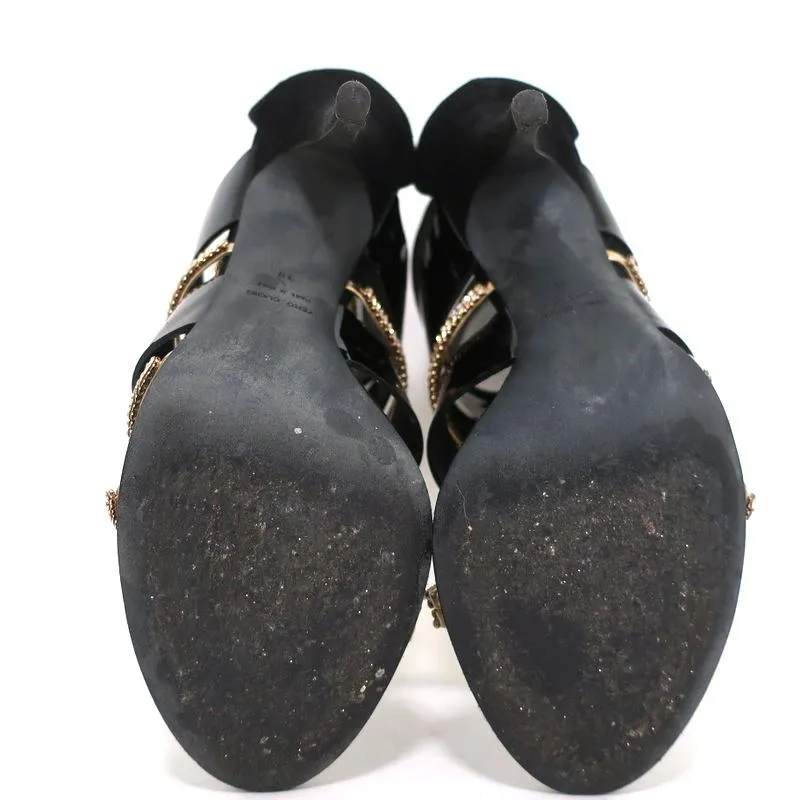 Giuseppe Zanotti x Balmain Sandal Boot mit Kristallbesatz Schwarz Lackleder & Wildleder Größe 39