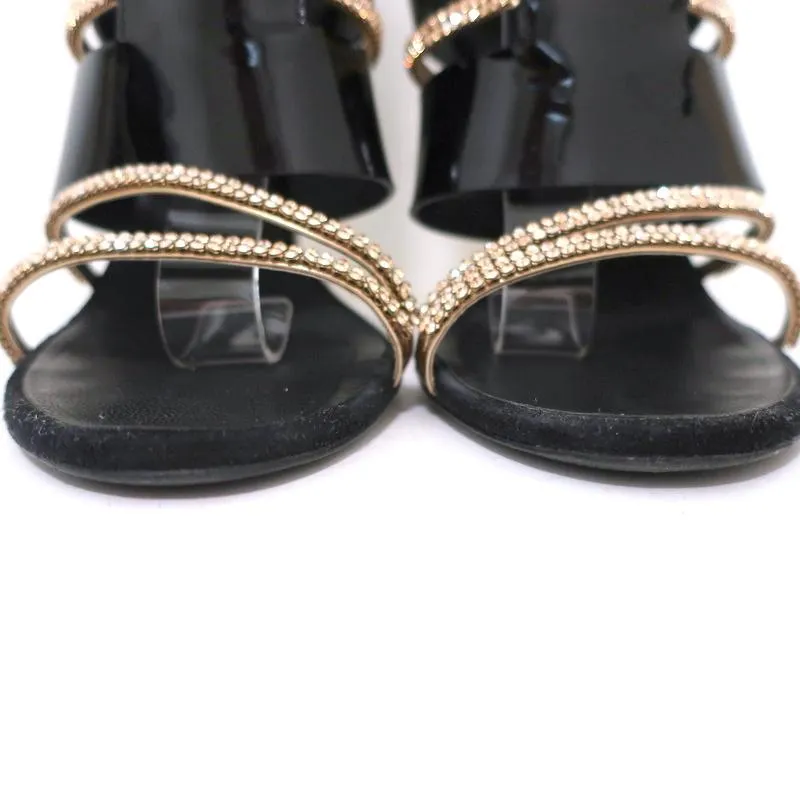Giuseppe Zanotti x Balmain Sandal Boot mit Kristallbesatz Schwarz Lackleder & Wildleder Größe 39