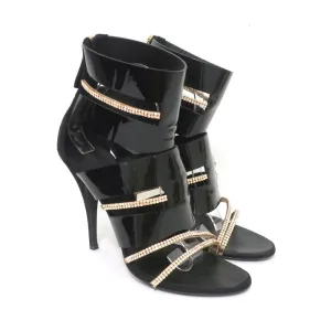 Giuseppe Zanotti x Balmain Sandal Boot mit Kristallbesatz Schwarz Lackleder & Wildleder Größe 39