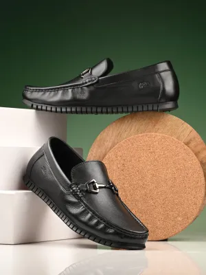 Hitz Herren Schwarze Leder Bequem-Slip-On Loaferschuhe