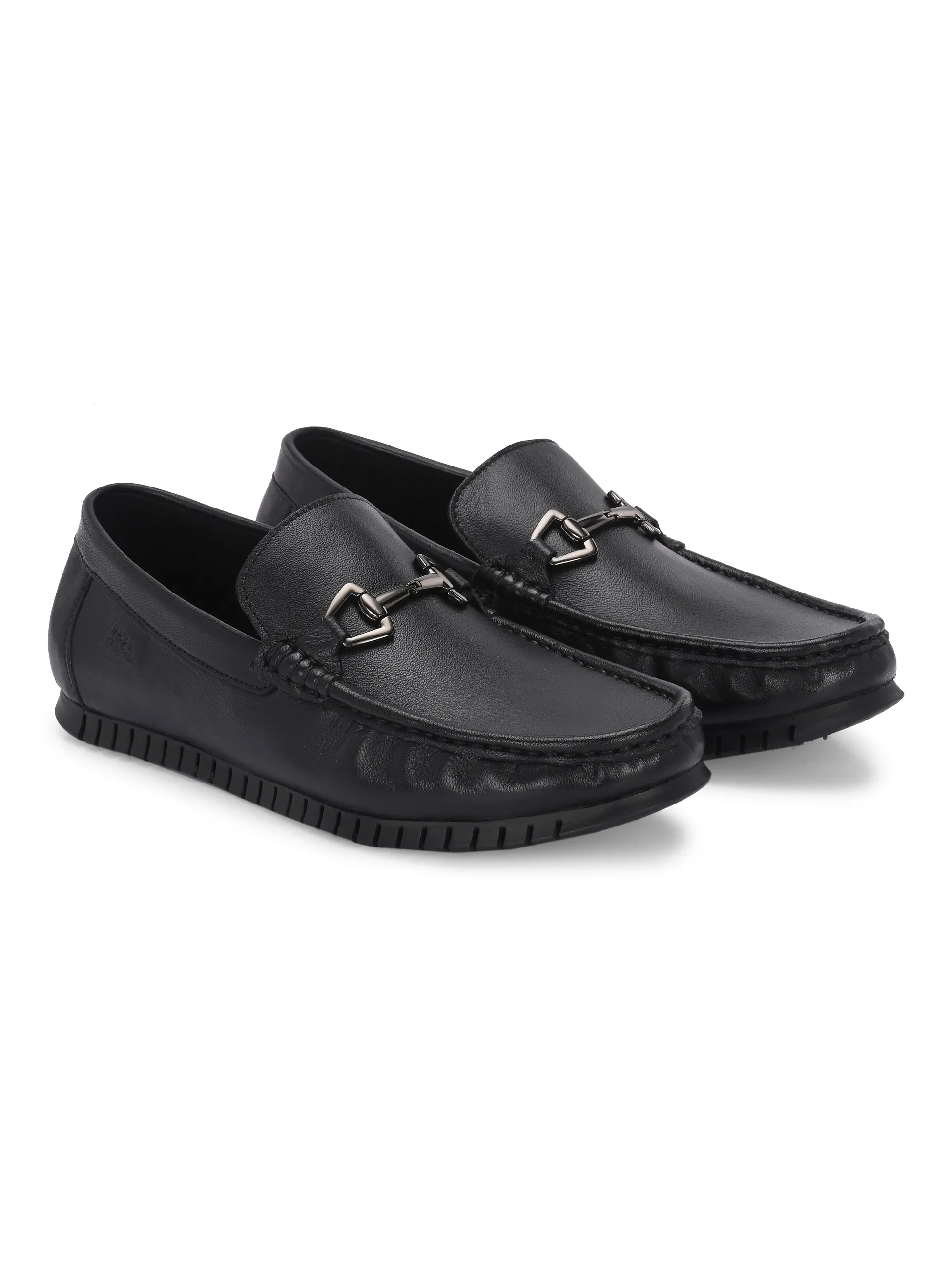 Hitz Herren Schwarze Leder Bequem-Slip-On Loaferschuhe