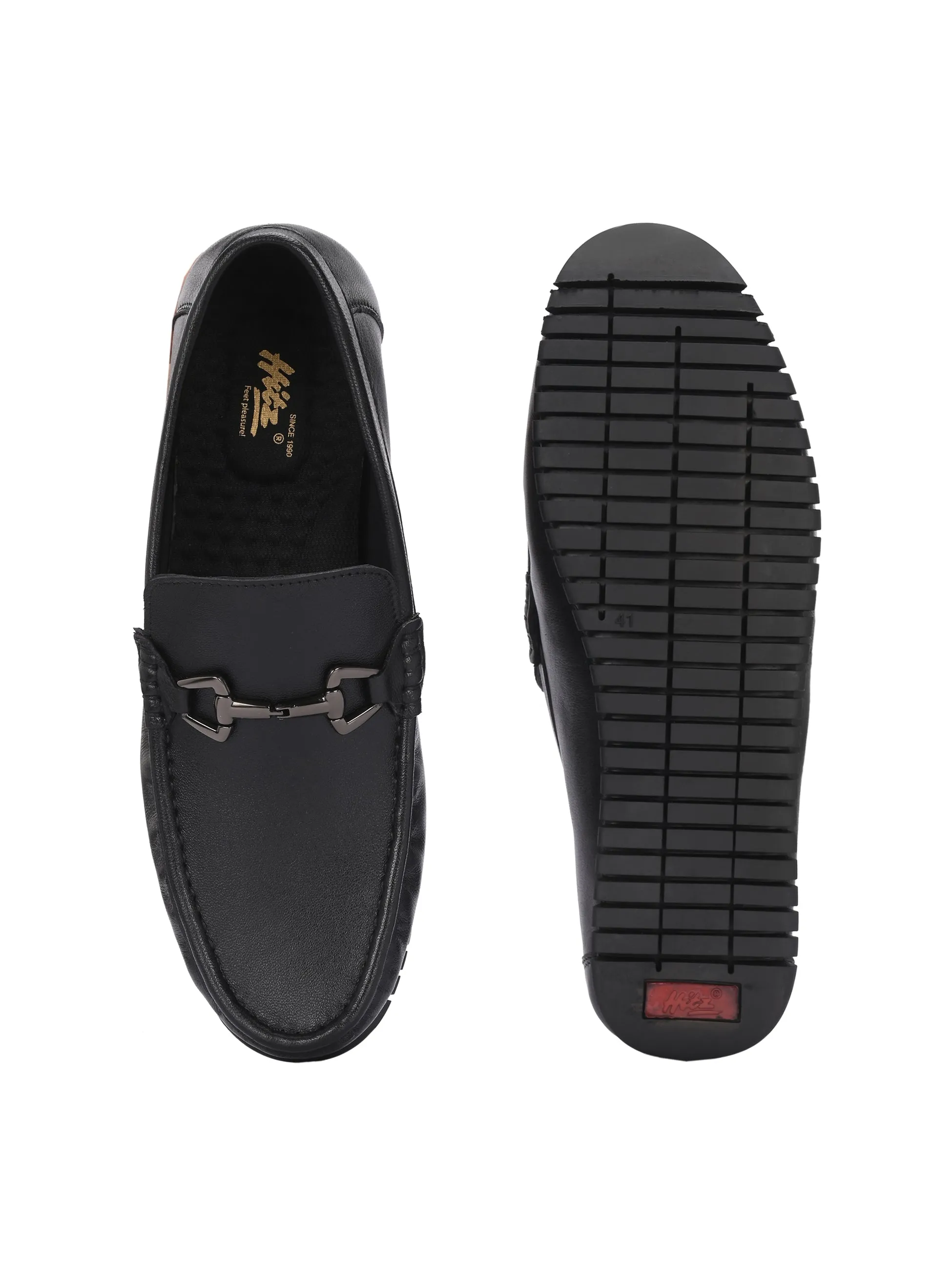 Hitz Herren Schwarze Leder Bequem-Slip-On Loaferschuhe