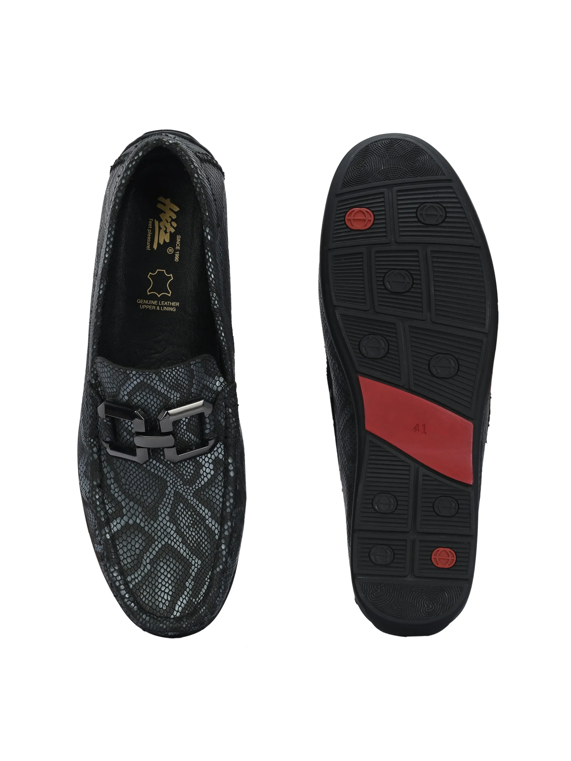 HITZ1207 Herren Graue Leder Casual Slip-On Schuhe