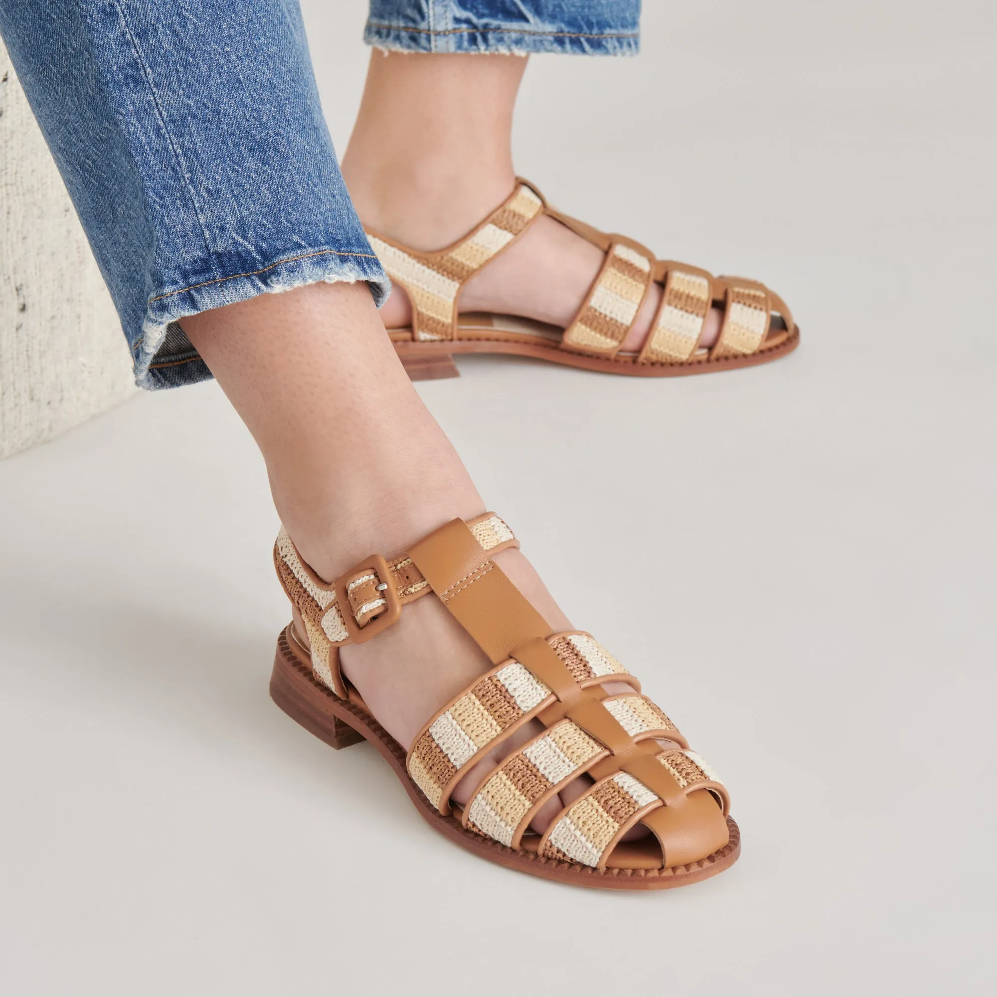 HOLIS SANDALEN BRAUN MULTI RAFFIA
