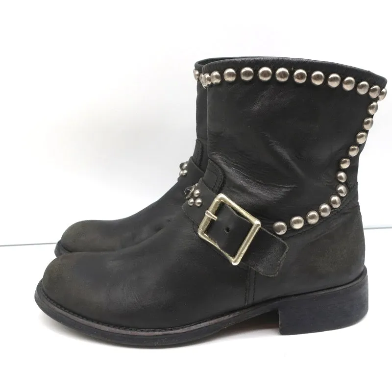 HTC Hollywood Trading Company Stiefel mit Nieten im Biker-Stil Schwarz Leder Größe 38