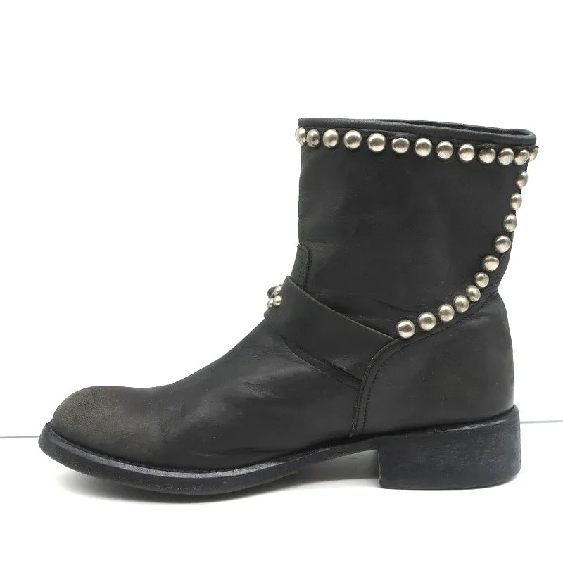 HTC Hollywood Trading Company Stiefel mit Nieten im Biker-Stil Schwarz Leder Größe 38