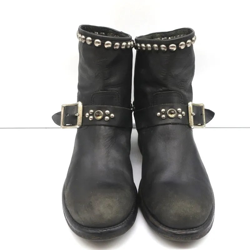 HTC Hollywood Trading Company Stiefel mit Nieten im Biker-Stil Schwarz Leder Größe 38