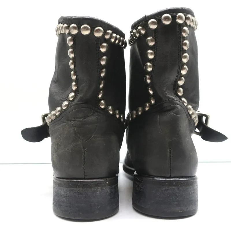 HTC Hollywood Trading Company Stiefel mit Nieten im Biker-Stil Schwarz Leder Größe 38