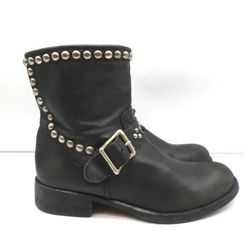 HTC Hollywood Trading Company Stiefel mit Nieten im Biker-Stil Schwarz Leder Größe 38