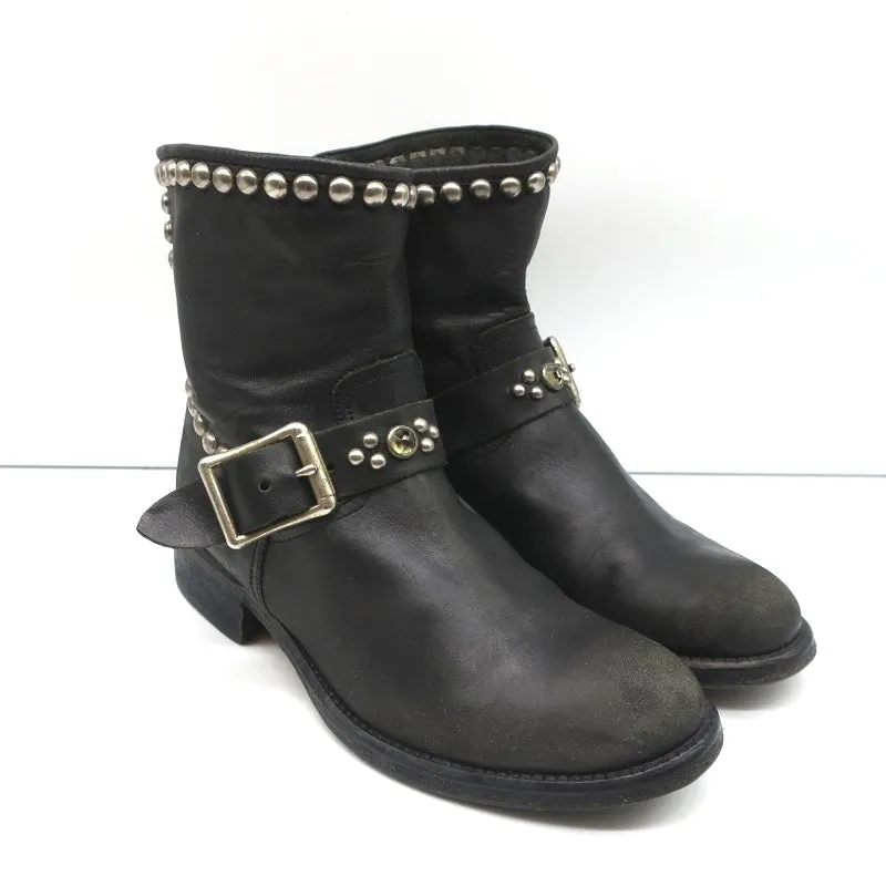 HTC Hollywood Trading Company Stiefel mit Nieten im Biker-Stil Schwarz Leder Größe 38