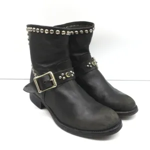 HTC Hollywood Trading Company Stiefel mit Nieten im Biker-Stil Schwarz Leder Größe 38