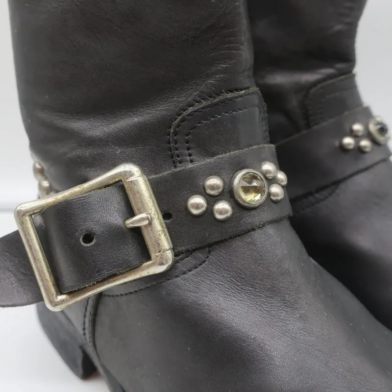 HTC Hollywood Trading Company Stiefel mit Nieten im Biker-Stil Schwarz Leder Größe 38