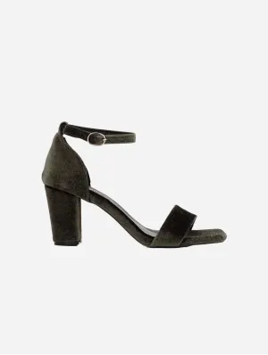 Jess Open-Toe Block Absatz Vegane Samt High Heels | Olivgrün