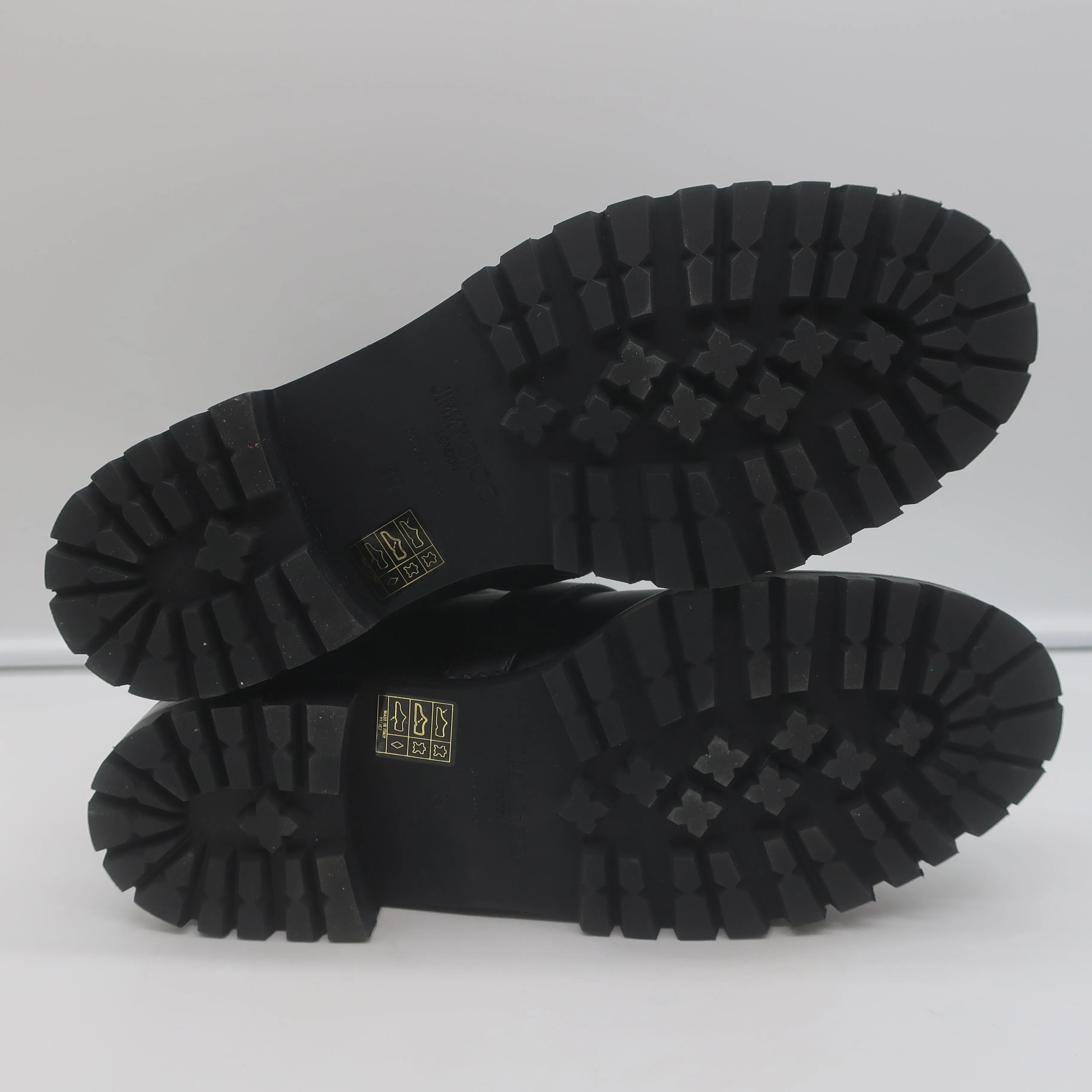 Jimmy Choo Hank Schmuck-Schnalle Flache Knöchelstiefel Schwarz Leder Größe 39 NEU