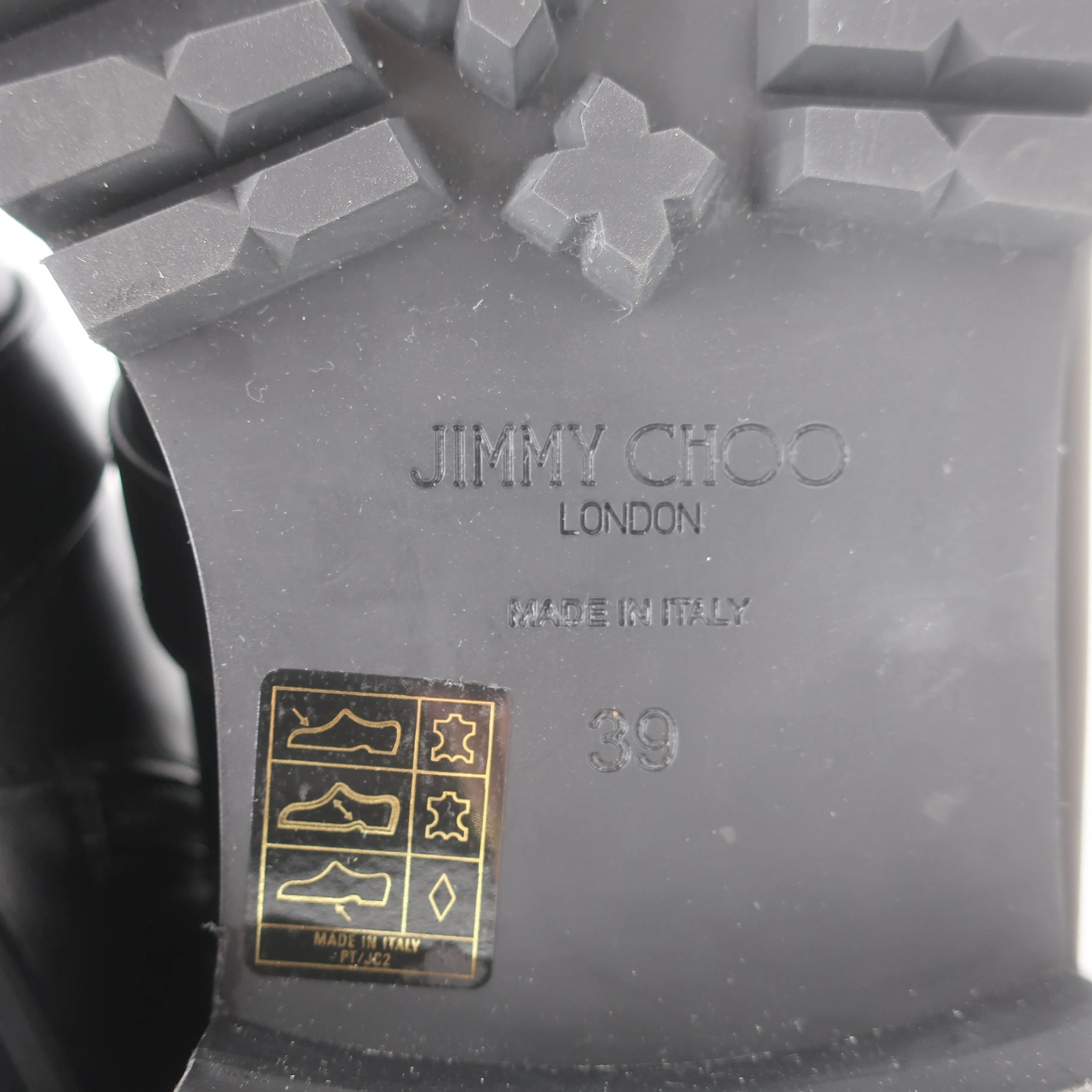 Jimmy Choo Hank Schmuck-Schnalle Flache Knöchelstiefel Schwarz Leder Größe 39 NEU