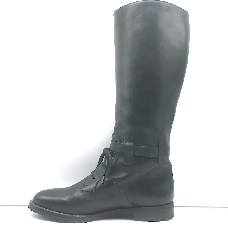 Manolo Blahnik Reitstiefel mit Schnalle Schwarz Leder Größe 38.5