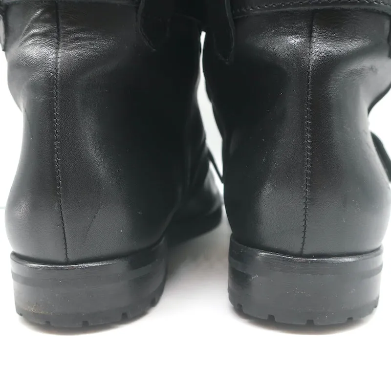 Manolo Blahnik Reitstiefel mit Schnalle Schwarz Leder Größe 38.5