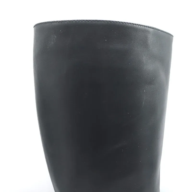 Manolo Blahnik Reitstiefel mit Schnalle Schwarz Leder Größe 38.5