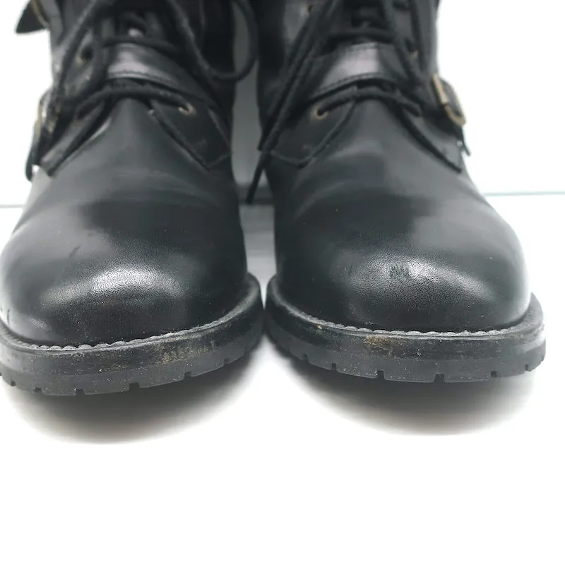 Manolo Blahnik Reitstiefel mit Schnalle Schwarz Leder Größe 38.5