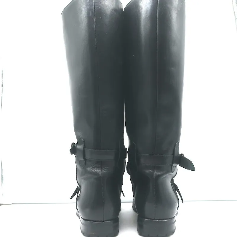 Manolo Blahnik Reitstiefel mit Schnalle Schwarz Leder Größe 38.5