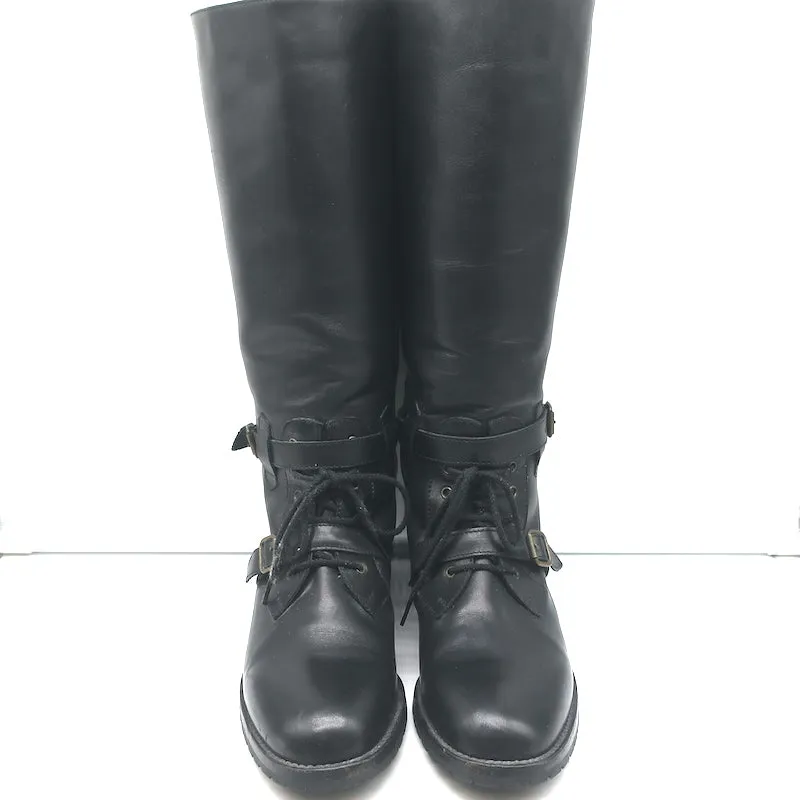Manolo Blahnik Reitstiefel mit Schnalle Schwarz Leder Größe 38.5