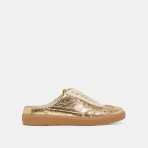 HINWEIS SLIDE SNEAKERS GOLD GESTRESSTES LEDER