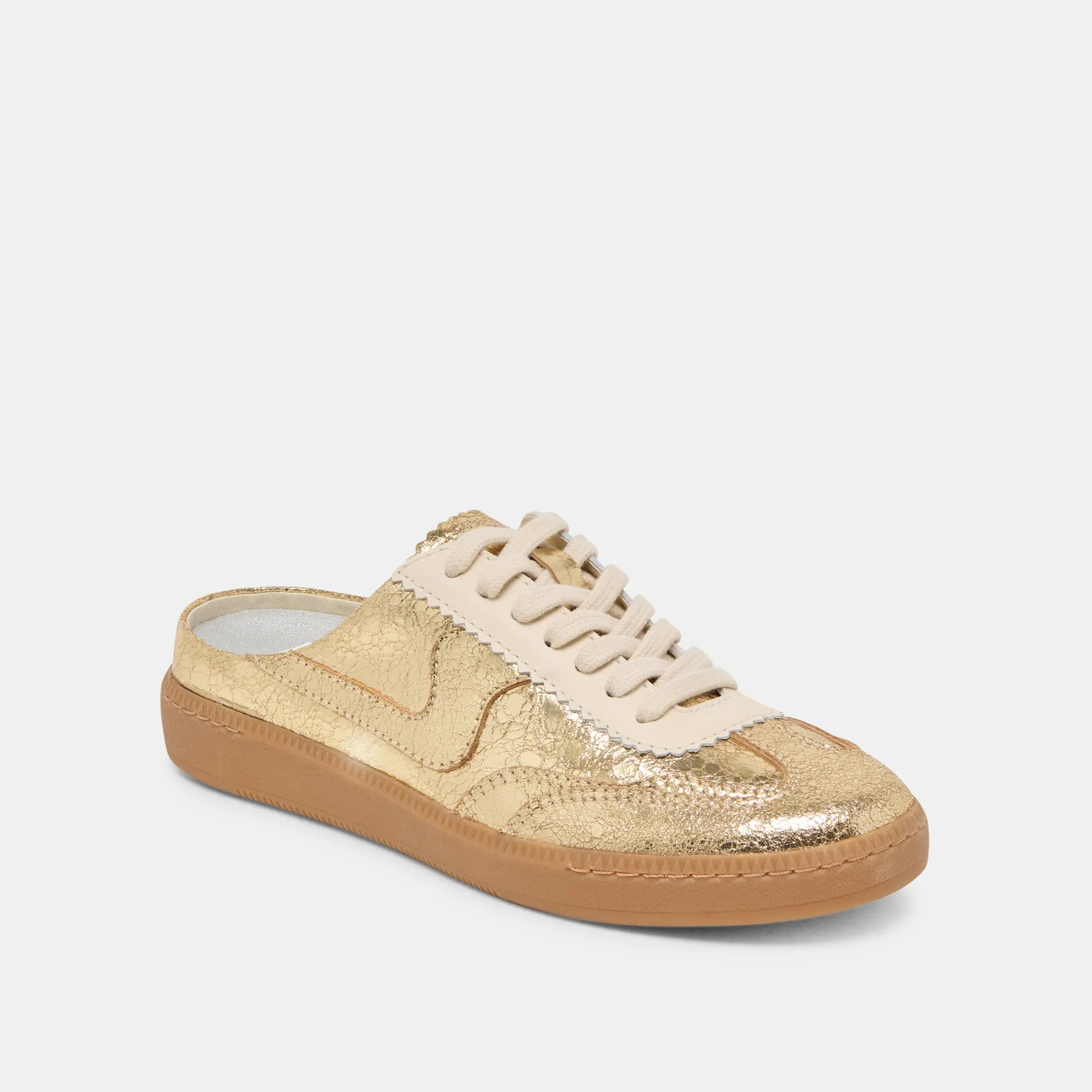 HINWEIS SLIDE SNEAKERS GOLD GESTRESSTES LEDER