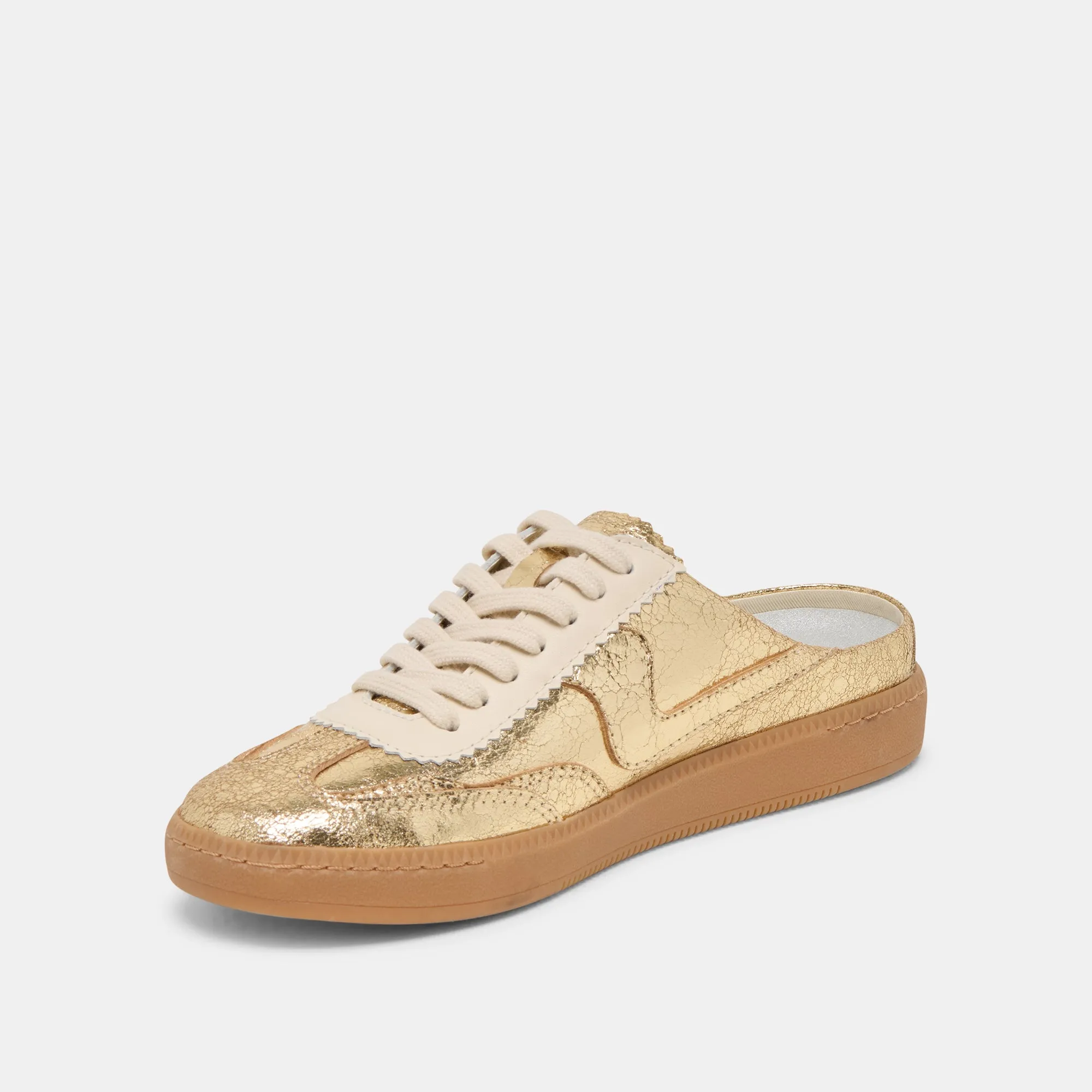 HINWEIS SLIDE SNEAKERS GOLD GESTRESSTES LEDER