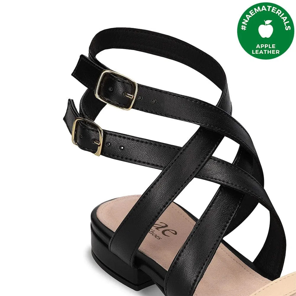 Olga Damen Vegane Apfel-Leder Sandalen | Schwarz