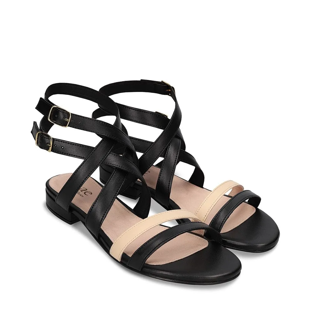 Olga Damen Vegane Apfel-Leder Sandalen | Schwarz