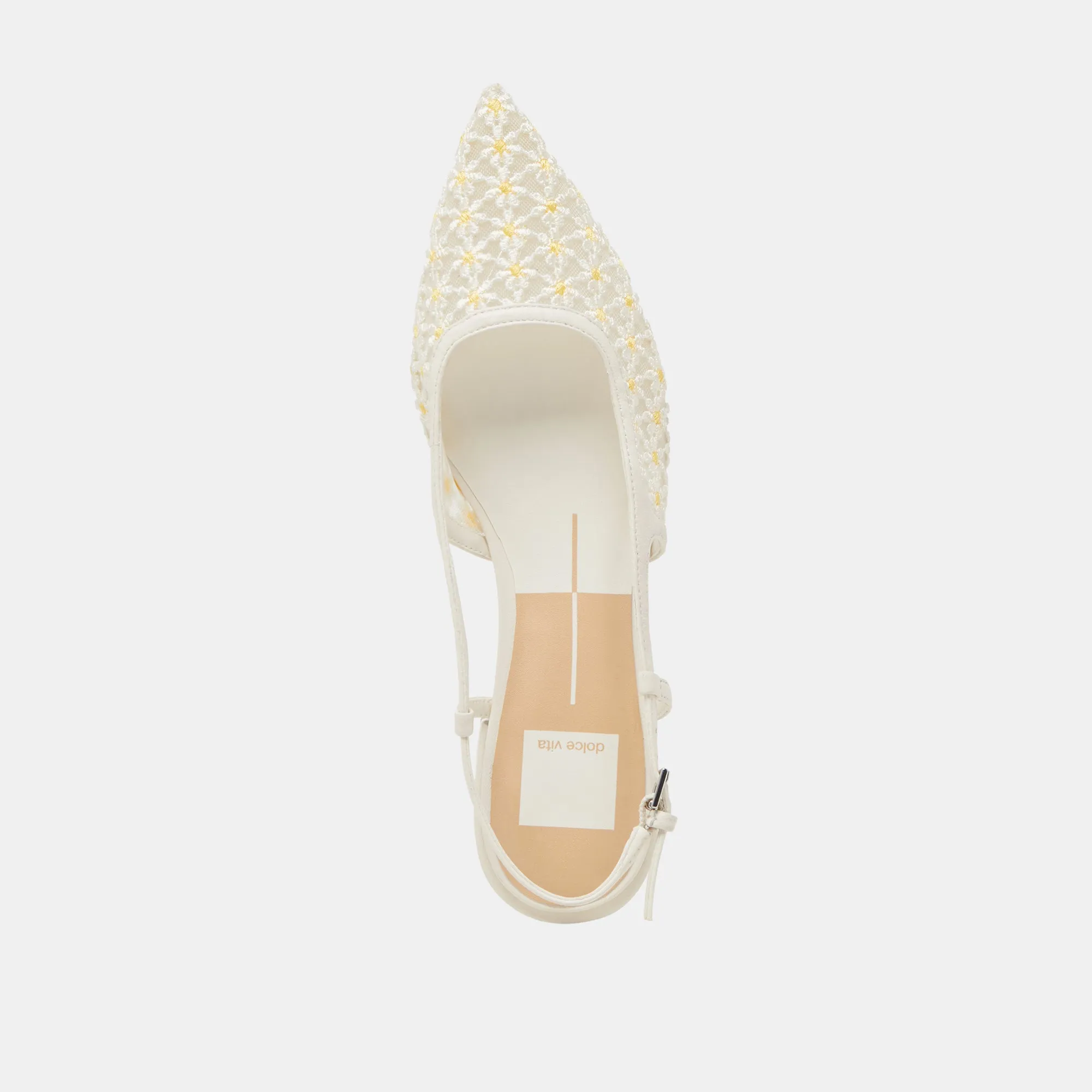 PAMIE FLORAL FLATS WEIß GELB BLUMENMESH